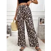 Kadın Yüksek Bel Beli Lastikli Bağcıklı Leopar Desenli Süprem Pantolon