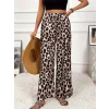 Kadın Yüksek Bel Beli Lastikli Bağcıklı Leopar Desenli Süprem Pantolon
