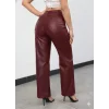 Kadın Yüksek Bel Cepli Deri Pantolon