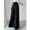 Kadın Yüksek Bel Düğmeli Geniş Paçalı Ithal Krep Pantolon