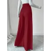 Kadın Yüksek Bel Düğmeli Geniş Paçalı Ithal Krep Pantolon