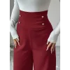 Kadın Yüksek Bel Düğmeli Geniş Paçalı Ithal Krep Pantolon
