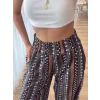 Kadın Yüksek Bel Etnik Desenli Geniş Dökümlü Bürümcük Pantolon