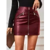 Kadın Yüksek Bel Fermuarlı Mini Deri Etek