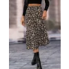 Kadın Yüksek Bel Leopar Desenli Midi Krep Etek