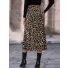 Kadın Yüksek Bel Leopar Desenli Midi Krep Etek