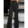Kadın Yüksek Bel önden Düğmeli Uzun Paçaya Doğru Geniş Ithal Krep Pantolon
