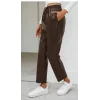 Kadın Yüksel Bel Bağcıklı Deri Pantolon
