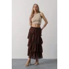 Katlı Kesim Uzun Etek - Kahve