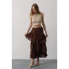 Katlı Kesim Uzun Etek - Kahve