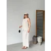 Keten Kolsuz Hırka Etek Ikili Takım- Beyaz