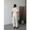 Keten Tam Fermuarlı Kısa Kollu Gömlek Pantolon Ikili Takım - Beyaz