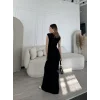 Kolsuz Uzun Likralı Elbise - Siyah