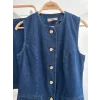 Kolsuz Yelekli Mini Etekli Denim Takım 10164