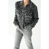 Leopar Desen Jakarlı Hırka - Siyah-Açık Gri