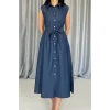 Mavi Tencel Çıtçıtlı Elbise