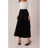 Midi Boy Pileli Saten Siyah Etek