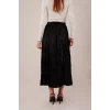 Midi Boy Pileli Saten Siyah Etek