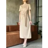 Osy Modal Yumuşak Dokulu Kumaş Yandan Bağlamalı Elbise - Bej