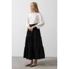 Pamuklu Beli Lastikli Etek - Siyah