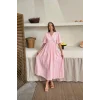 Pembe Müslin Uzun Elbise