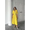 Sarı Işıltılı Kemerli Kruvaze Elbise