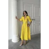 Sarı Işıltılı Kemerli Kruvaze Elbise