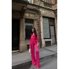 SATEN KRUVAZE BAĞLAMALI BLUZ- PANTOLON TAKIM - Fuşya