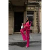 SATEN KRUVAZE BAĞLAMALI BLUZ- PANTOLON TAKIM - Fuşya