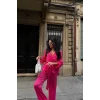 SATEN KRUVAZE BAĞLAMALI BLUZ- PANTOLON TAKIM - Fuşya