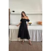 Siyah Gipeli Brode Elbise