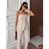 Straplez Büstiyerli Plazzo Pantolonlu Çizgili Takım 10151