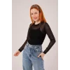 Transparan Siyah Tül Basic Bluz