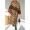 Uzun Leopar Hırka - Camel-Kırmızı