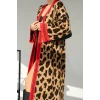 Uzun Leopar Hırka - Camel-Kırmızı