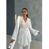 VİSKON JAKARLI BAĞLAMALI GÖMLEK - PANTOLON TAKIM - Beyaz
