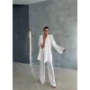 VİSKON JAKARLI BAĞLAMALI GÖMLEK - PANTOLON TAKIM - Beyaz