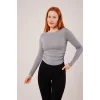 Yaka Detay Uzun Kollu Basic Gri Bluz