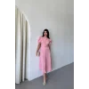 YAKA DÜĞME DETAYLI ELBİSE- Pembe