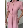 YAKA DÜĞME DETAYLI ELBİSE- Pembe