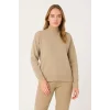 Yarım Boğaz Triko Kazak Yumuşak Dokulu Pamuklu Ince Dokuma, Uzun Kollu Rahat Regular Kalıp - Bej