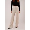 Yüksek Bel Bol Paça Krep Krem Pantolon