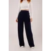 Yüksek Bel Bol Paça Krep Lacivert Pantolon