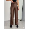 Yüksek Bel Geniş Paça Içi şardonlu Deri Pantolon.