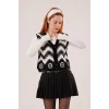 Zikzak Geçişli Triko Örme Siyah Yelek