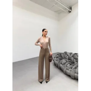 230 Gr Poly Viscose Lycra Metal Düğme Palazzo Pantolon