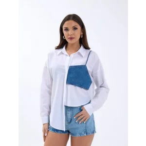 5419 GÖMLEK-MAVİ CEPLİ BEYAZ