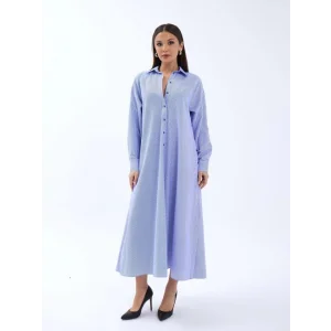 5857 ELBİSE-MAVİ BEYAZ ÇİZGİLİ