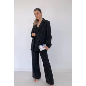 Siyah Çizgili Ceket - Yelek Ve Pantolon Takım