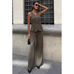 Arkası Bağcıklı Yelek Plazza Pantolon Modal Takım 10202-08